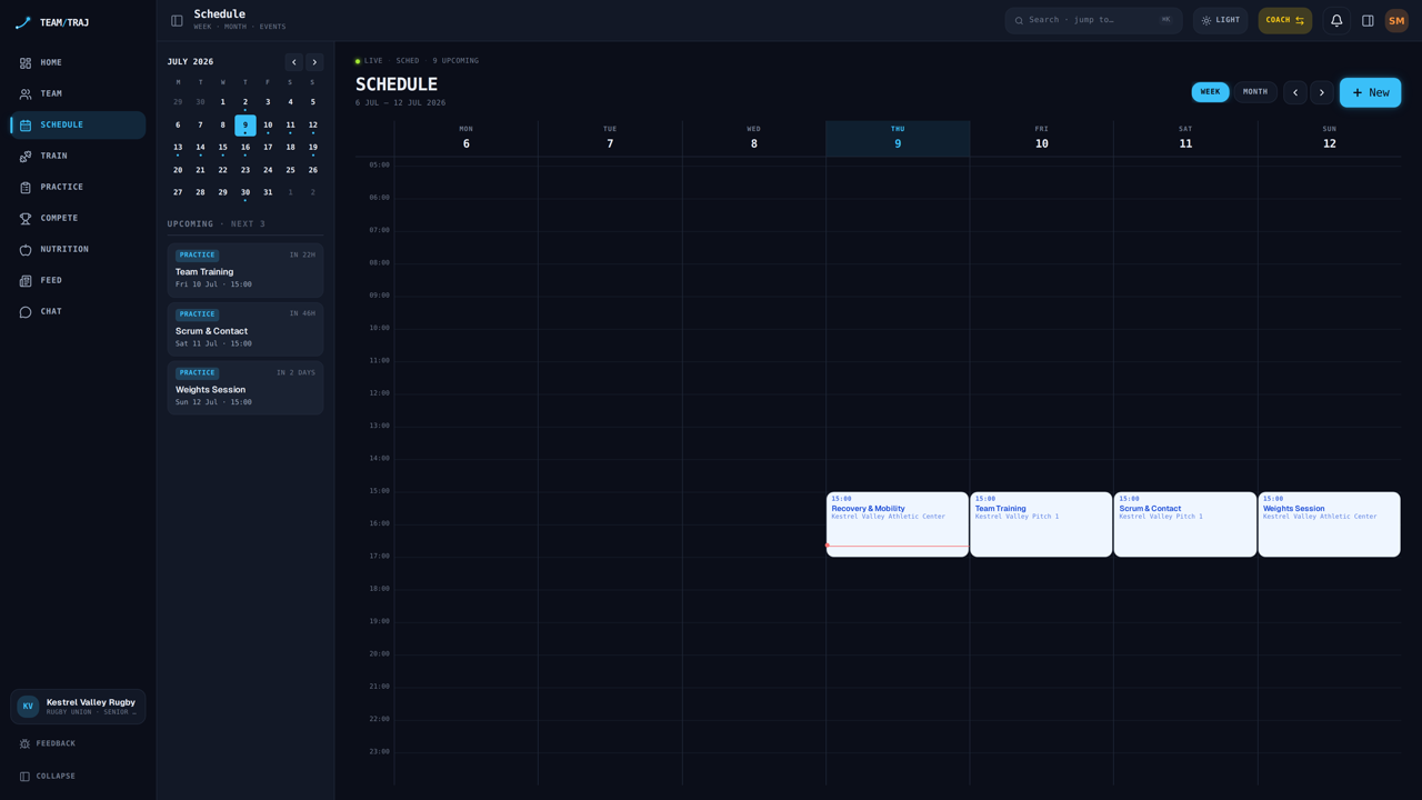 Team schedule: practices and games with RSVP and attendance